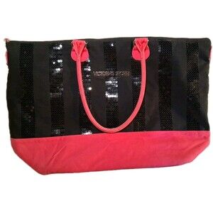 VICTORIA SECRET Sequin Tote Bag Shopper Overnight Pink NO Strap 21" X 12" X 6"